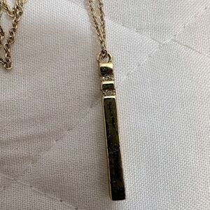 YG Long Chain Bar Rhinestones Crystal Pendant Necklace Gold Tone 14 inches Long